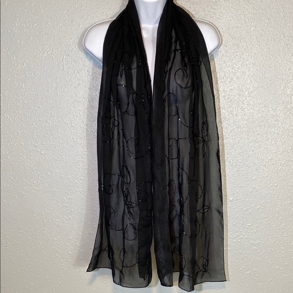 Dramatic Unbranded Black Beaded Wrap/Scarf - Picture 1 of 5